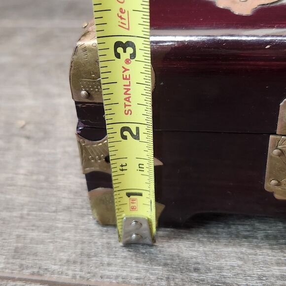 Vtg Chinese Wood Jewelry Keepsake Box Carved Jade Inlay w/brass 6.75" x 3.5" - Picture 11 of 12